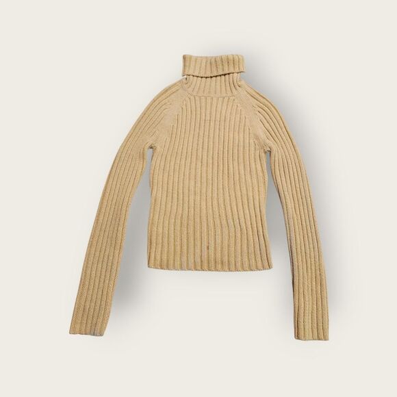 Vintage Y2k Abercrombie and Fitch pastel yellow cable knit turtleneck sweater M - Picture 1 of 5